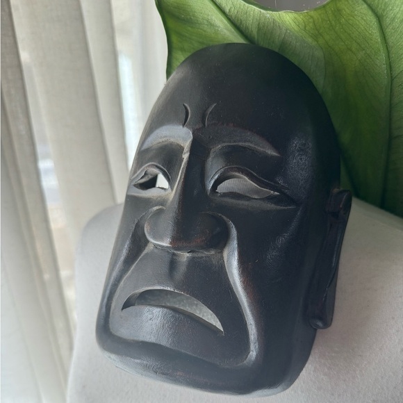 Chinese sad hand carved wooden mask angry Buddha